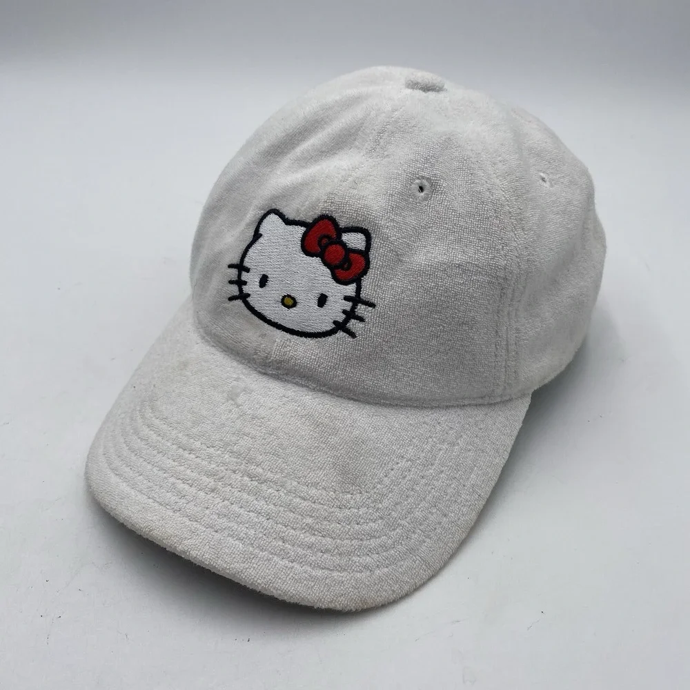 Sanrio Hello Kitty Hat Adult Strapback White Cotton Terry Cloth Cleaned See Pics
